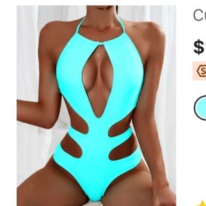 Bright blue cut out one piece